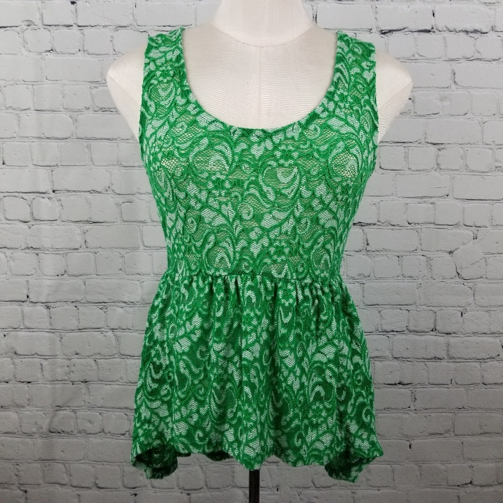 LOVELY 153 | green lace peplum sleeveless blouse